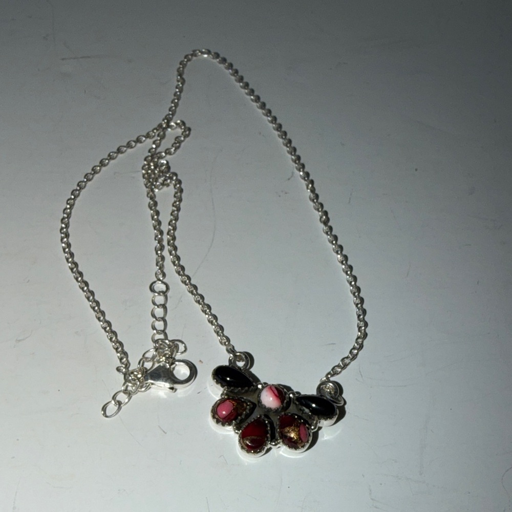 925 Silver necklace with Onyx And Rose Dahlia Pendant